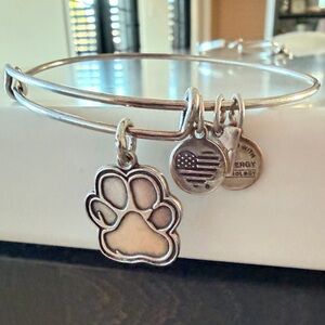 Alex and Ani Silver Paw Print Charm Bangle Bracelet